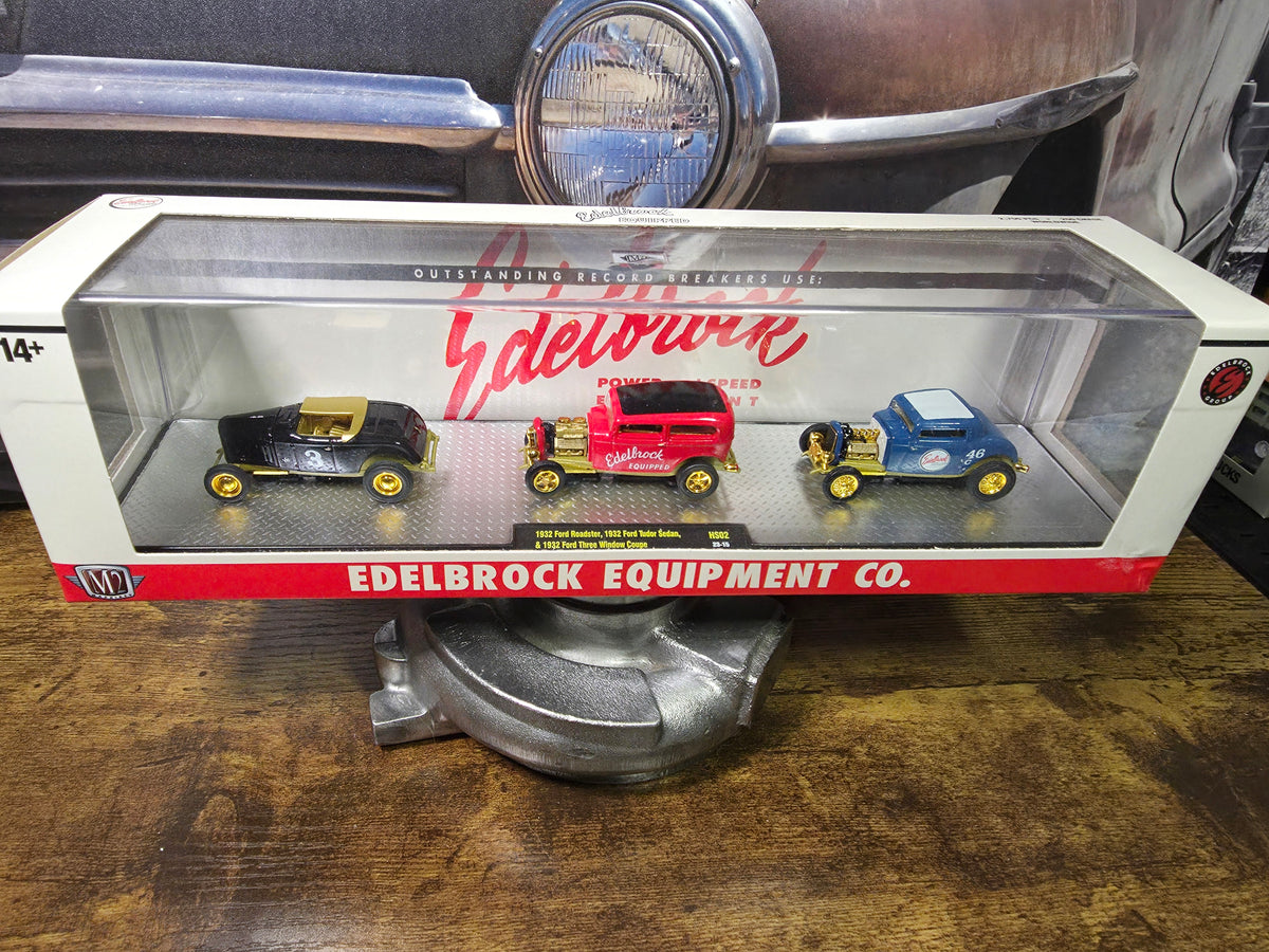 Chase M2 Machines 1:64 Edelbrock Equipment Co. Ford 3-Car Set 36000-HS02